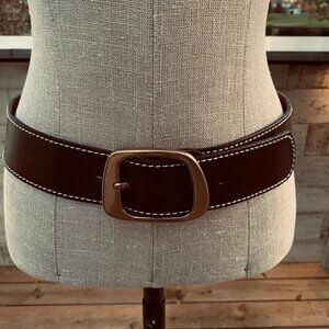Fossil Brown Leather Brass Buckle Wide Boho Chic Classic Waist Chinch Belt